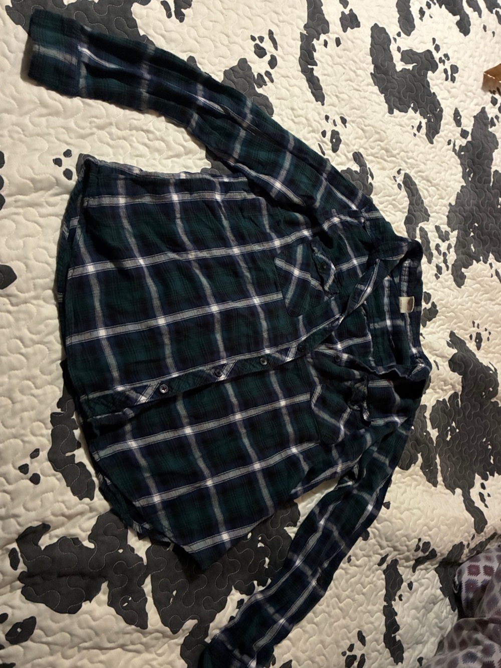 Faded Glory Green & Navy Plaid Button-Down Shirt